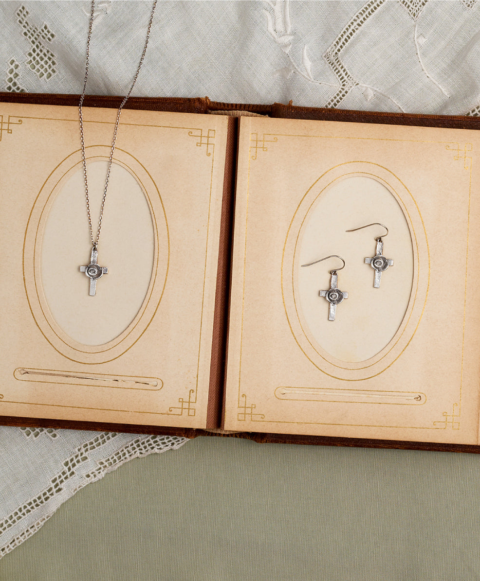 Rosette Cross Earrings